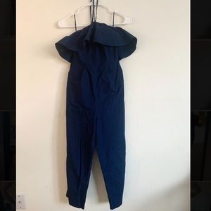 MANGO Jumpsuit in navy blue color with ruffles